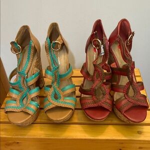 BCBGeneration Two Chunky Wedge High Heel Summer Braided Sandals Bundle Size 10